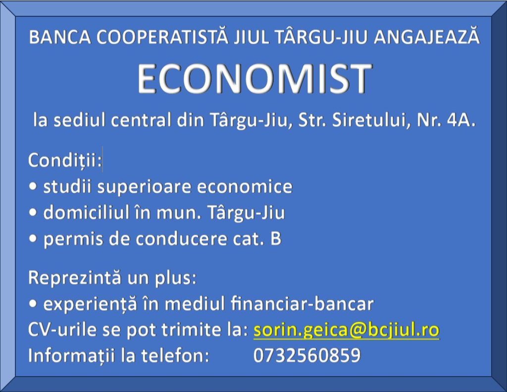 Angajare economist Banca Cooperatista Jiul Tg-Jiu Angajare economist Banca Cooperatista Jiul Tg-Jiu